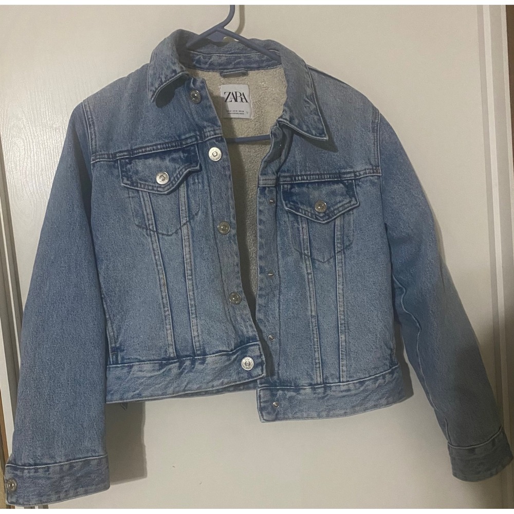 Zara Join Life Light Wash Denim Faux Shearling Lined Trucker Jacket Medium